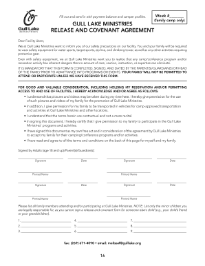 Gull Lake Ministries Release and Covenant Agreement