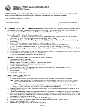 Indiana Resource Parent Role Acknowledgment Form