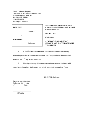 Acknowledgement of Service and Waiver of Right to Answer