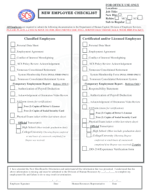 Shelby County Schools New Employee Checklist