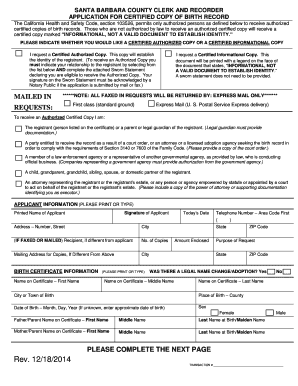 Santa Barbara County Birth Record Application