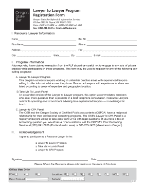 Oregon State Bar Lawyer to Lawyer Program Registration