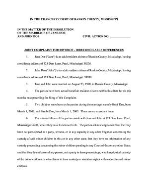 Joint Complaint for Divorce - Irreconcilable Differences