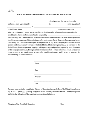 Acknowledgment of Gratuitous Services and Waiver