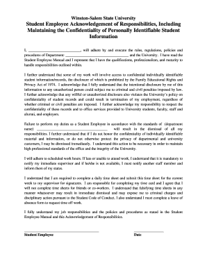Student Employee Acknowledgement of Responsibilities