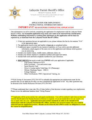 Lafayette Parish Sheriff’s Office Employment Application