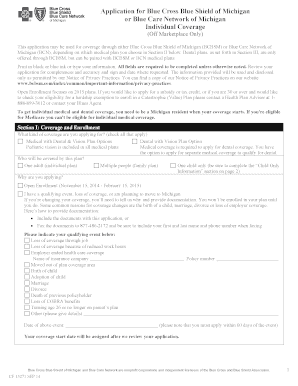 Blue Cross Blue Shield of Michigan Individual Coverage Application