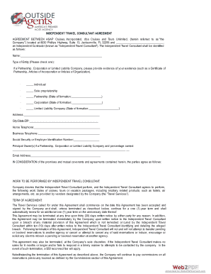 Invoice for consulting services - Independent travel consultant agreement - OutsideAgents.com