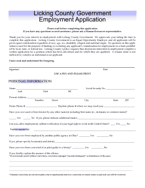 Licking County Government Employment Application