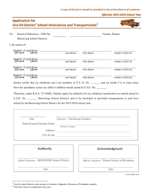 Kansas Out-Of-District School Attendance and Transportation Application