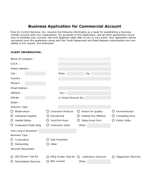 Business Application for Commercial Account