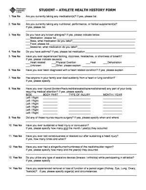 Student Athlete Health History Form
