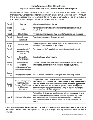 Child Adolescent New Client Intake Forms
