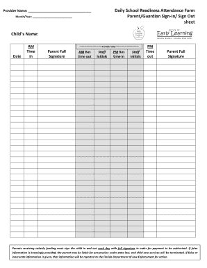 Daily School Readiness Attendance Form