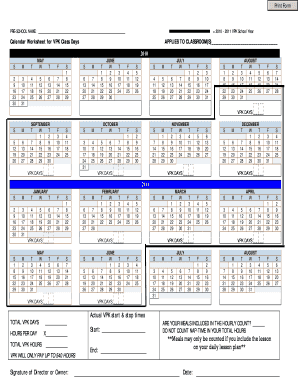 VPK Class Schedule Worksheet