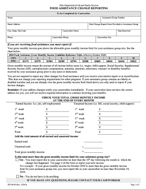 Ohio Food Assistance Change Reporting Form