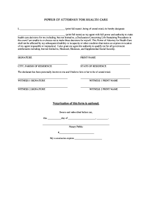 Power of Attorney for Health Care