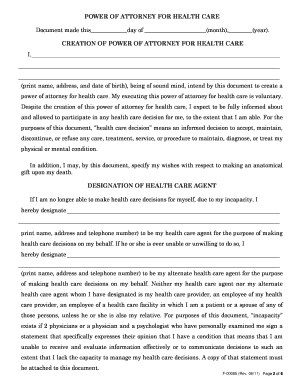 Wisconsin Power of Attorney for Health Care