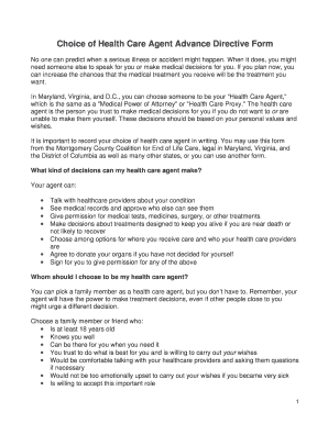 Health Care Agent Advance Directive Form