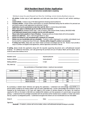 2014 Duxbury Resident Beach Sticker Application