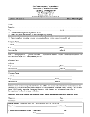 Massachusetts Workers' Compensation Insurance Affidavit
