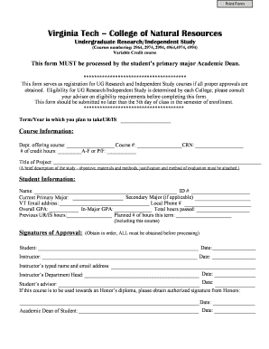 Virginia Tech Undergraduate Research Registration Form