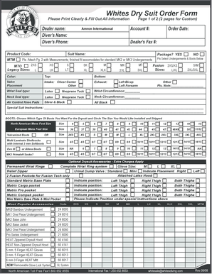 Whites Dry Suit Order Form
