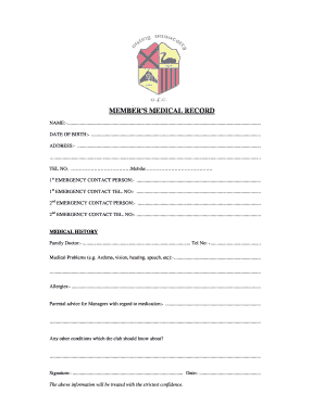 Member Medical Record Form