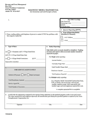Texas Workforce Commission Magnetic Media Transmittal