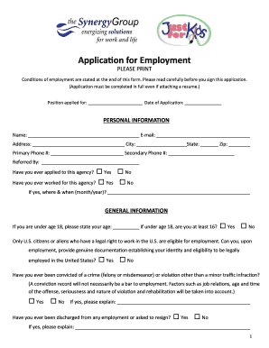 Just for Kids Employment Application