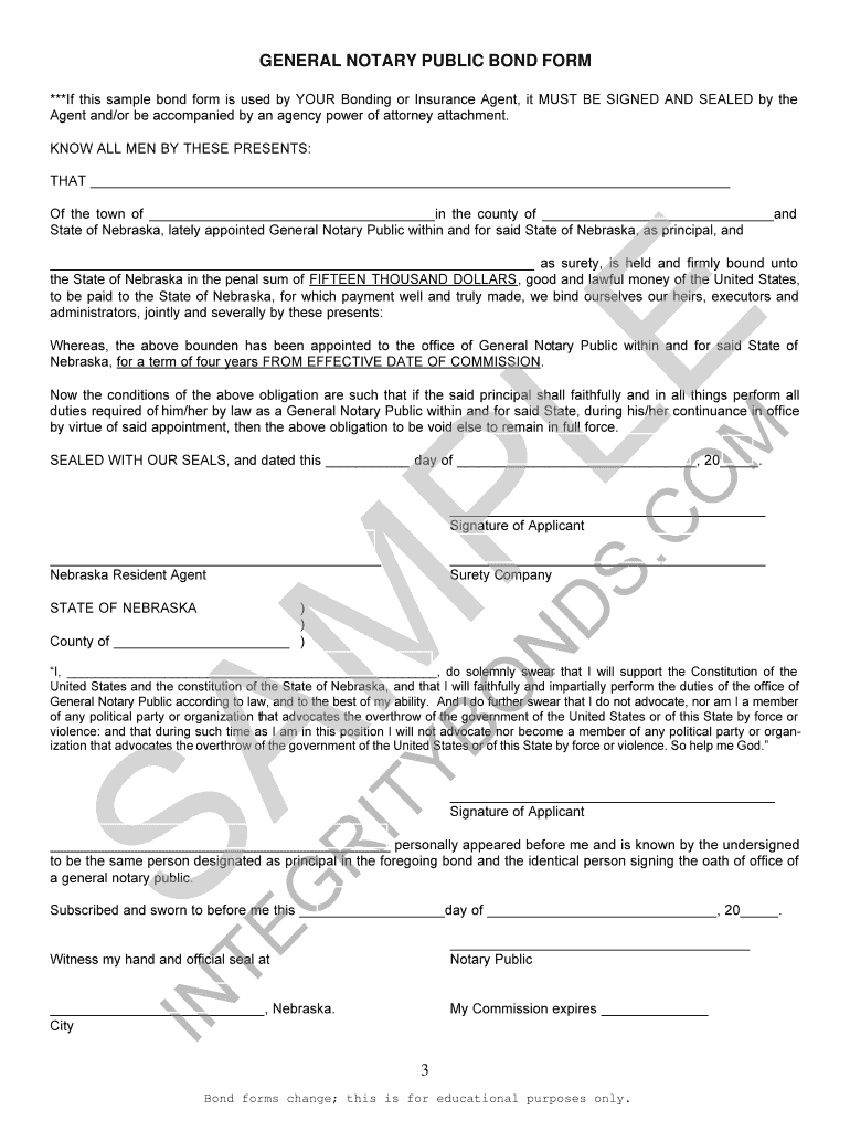 Fillable Online Nebraska Notary Bond Form Surety Bond Fax Email Print pdfFiller