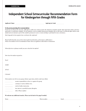 Independent School Extracurricular Recommendation Form
