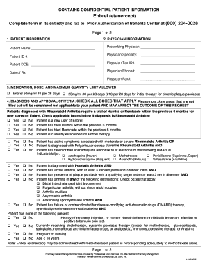 Enbrel Prior Authorization Form