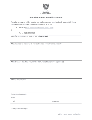 Provider Website Feedback Form