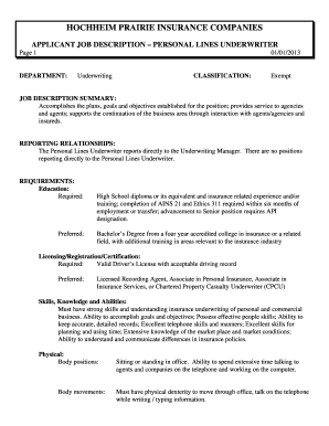 Personal Lines Underwriter Job Description