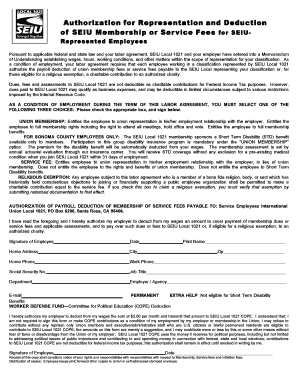 Authorization for SEIU Membership or Service Fees