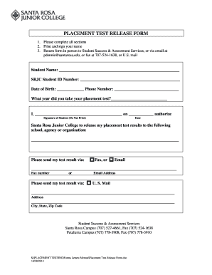 Placement Test Release Form