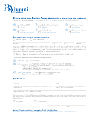 Formulario di iscrizione all'Alumni Bocconi Association