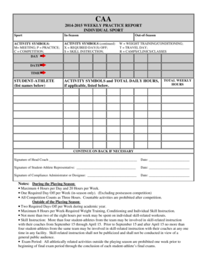 2014-2015 Weekly Practice Report for Individual Sport