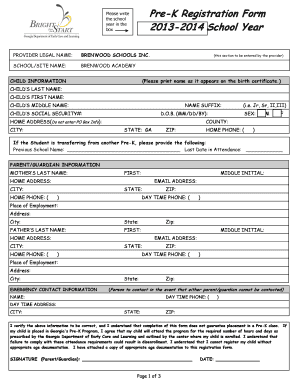 Georgia Pre-K Registration Form