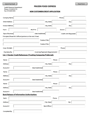 Frozen Food Express Credit Application