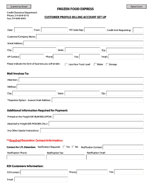 Frozen Food Express Billing Account Setup