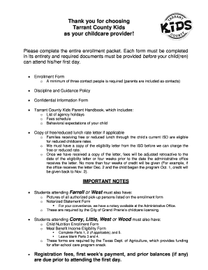 Tarrant County Kids Enrollment Form