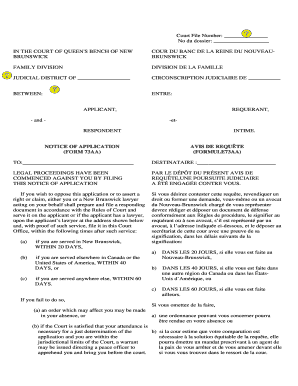 Notice of Application Form 73AA