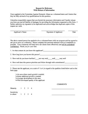Volunteer Reference Form with Release