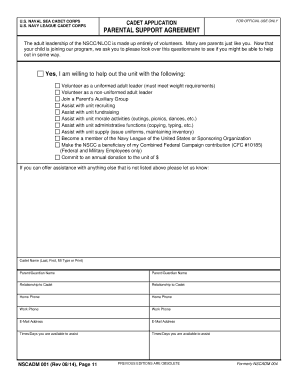 US Naval Sea Cadet Corps Parental Support Agreement