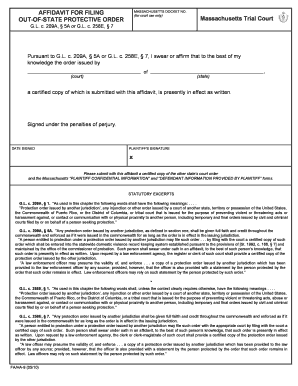 Affidavit for Filing Massachusetts Protective Order