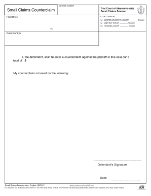 Massachusetts Small Claims Counterclaim Form