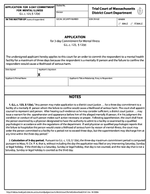 Massachusetts 3-Day Mental Health Commitment Application