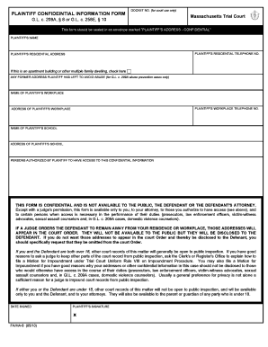 Plaintiff Confidential Information Form